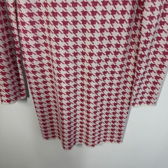 FIGARO Pink White Houndstooth Cardigan Dress Size 3 Long Sleeve Made in Greece - Picture 9 of 14